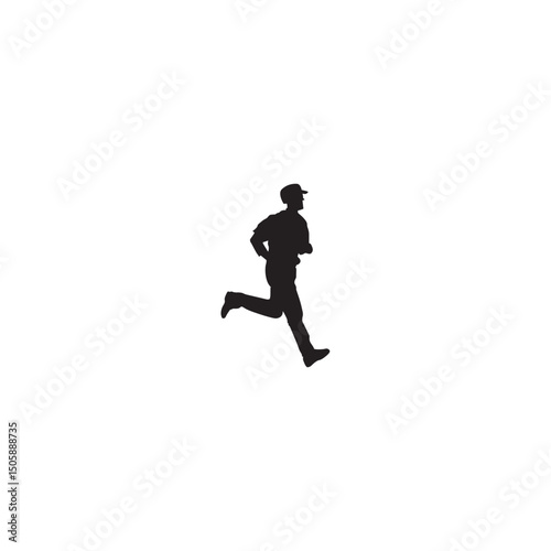 Silhouette of man running wearing cap isolated on white background