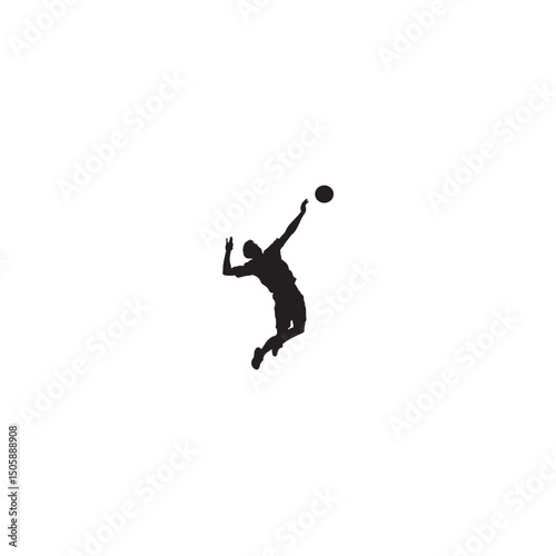 Black silhouette of a volleyball player spiking the ball in mid air