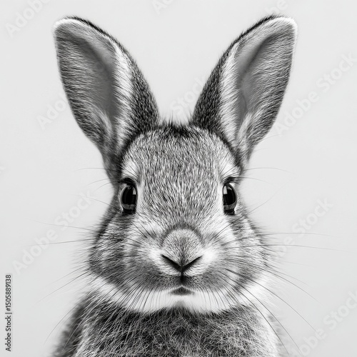 Cute Rabbit Posing on Neutral Background With Bright Eyes and Fuzzy Fur