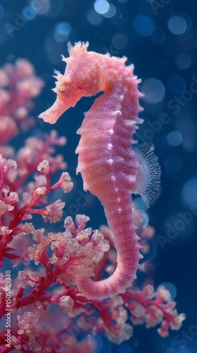 Colorful Seahorse Swimming Among Vibrant Coral in a Diverse Underwater Habitat.