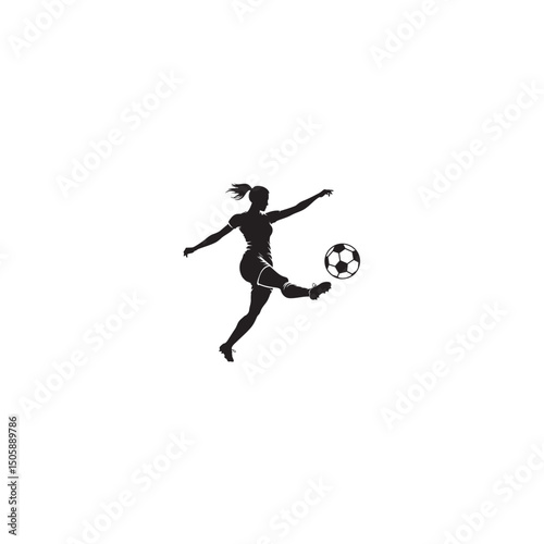 Female soccer player kicking ball silhouette active sport action isolated vector