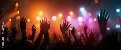 The vibrant crowd at a live concert under dazzling stage lights.