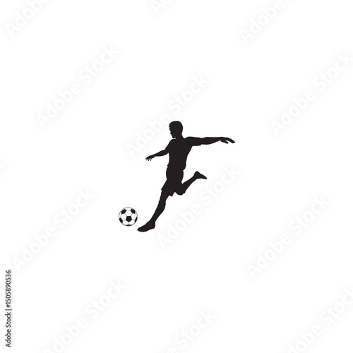 Silhouette illustration of soccer player kicking ball isolated on white background