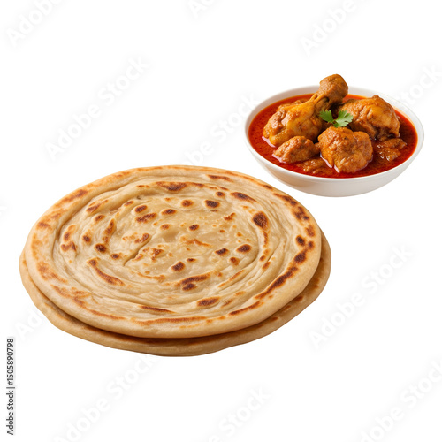 Delicious Lachha Paratha with Chicken Curry isolated on a transparent background 