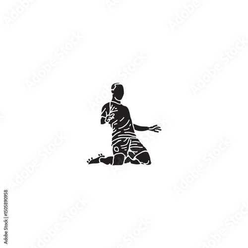 Soccer player silhouette kneeling in celebration vector illustration black and white