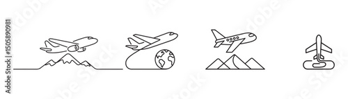 Simple Line Art Illustration of Global Airplane Travel