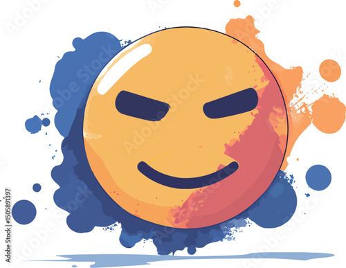 Colorful angry emoji with a mischievous grin and splash background.
