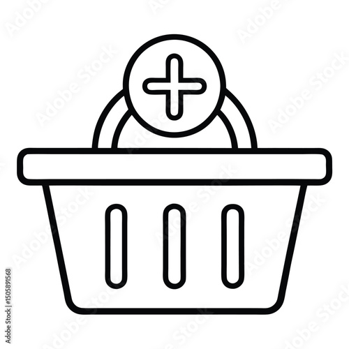  Shopping Basket with Add Vector Icon On White Background