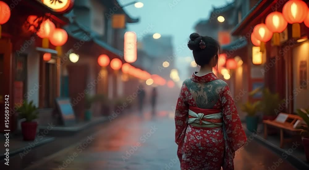 Mujer Japonesa Caminando por el Barrio