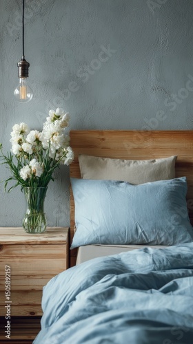 Cozy Bedroom With Soft Bedding and Fresh Flowers in a Modern Interior Design ...