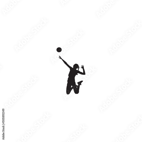 Female volleyball player jumping and spiking the ball silhouette sport action