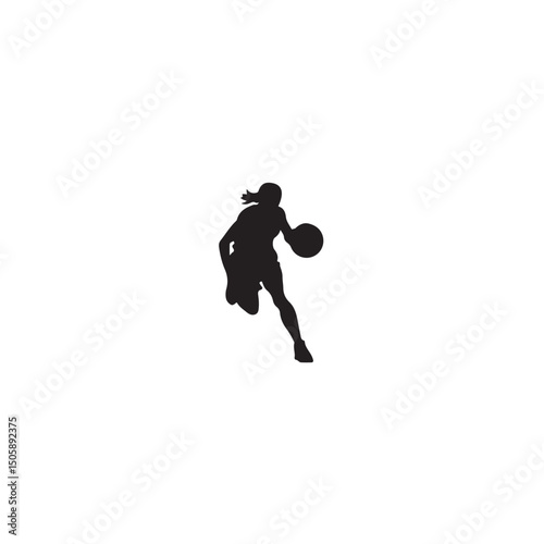 Silhouette of a female basketball player dribbling the ball skillfully