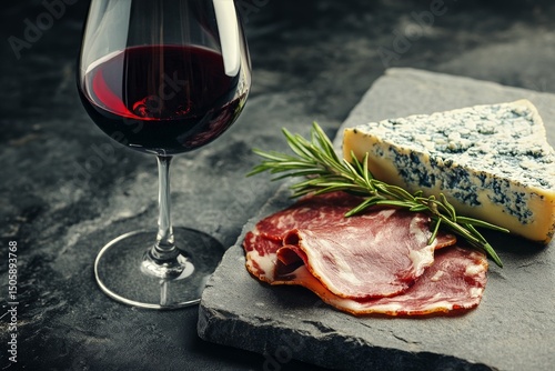 Enjoying a Fine Meal of Cured Meat and Red Wine Surrounded by Aromatic Herbs ...