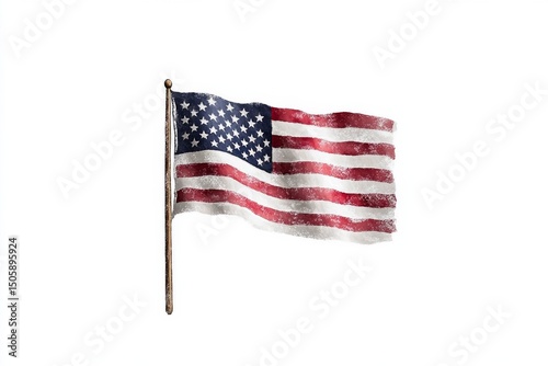 Waving American Flag Displayed Against a Plain White Background