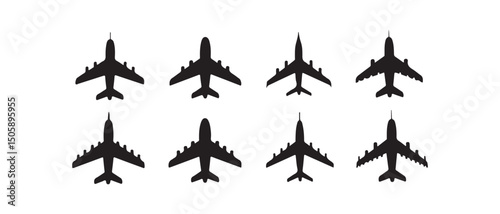 Collection of Black Airplane Silhouettes vector illustration  on white background