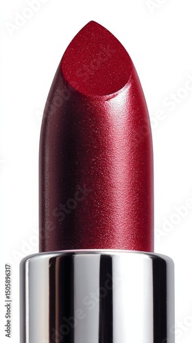 Bold Red Lipstick Showcasing Glossy Texture and Precise Tip in a Focused Clos...