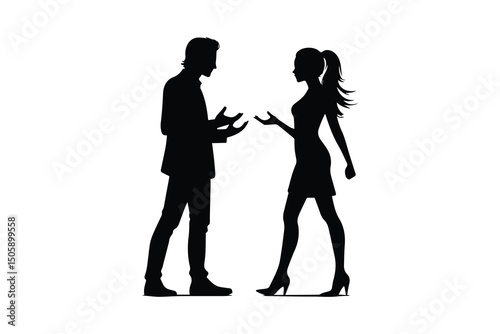 A man and a woman are quarreling silhouette isolated in white background