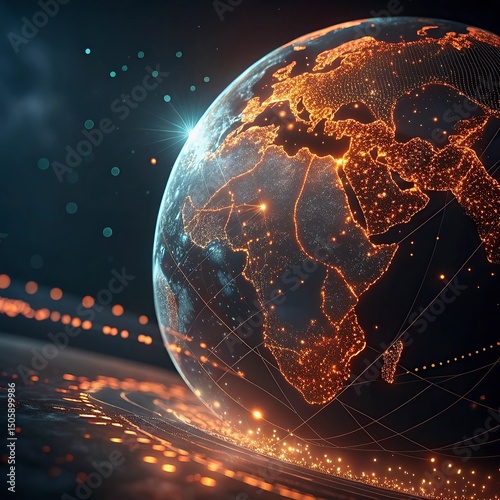 Global network connection over the world. 3d rendering toned image.