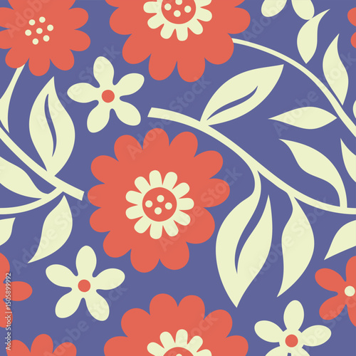 Vibrant seamless floral pattern in retro style perfect for textiles and surface design