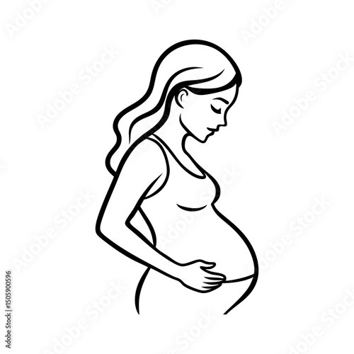 contour drawing pregnant woman side profile vector art