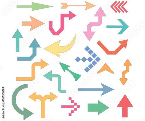 Collection of colorful arrows in various directions indicating navigation and directional movement