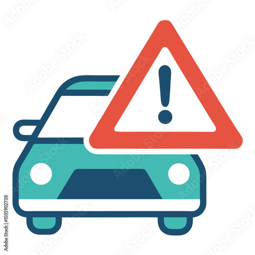  Car with Warning Sign Vector Color Version Icon