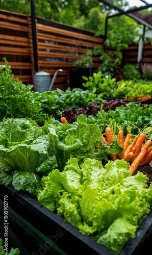 Gardening Project Showcasing Fresh Vegetables and Greens in a Community Garde...