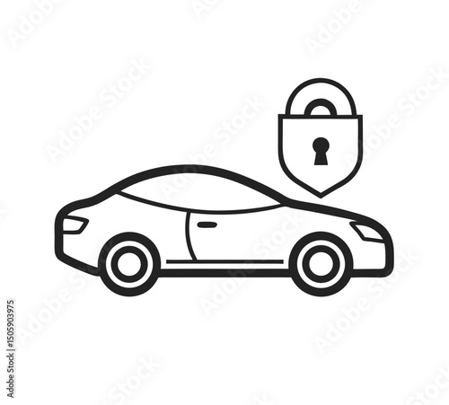  Car with Lock Icon Outline Vector Icon