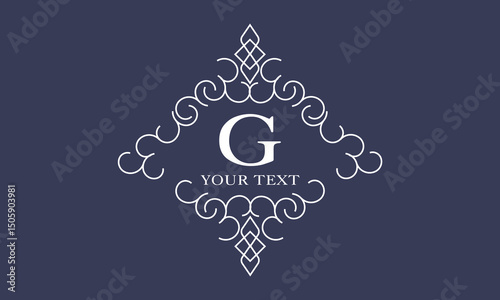 Luxury logo in vintage style with letter G in the center. Linear vector monogram, frame, label, emblem with ornament for boutique or hotel design.
