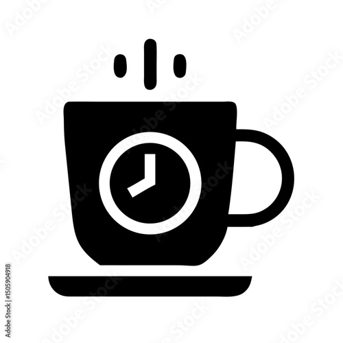 Silhouette coffee cup with clock icon on transparent background for web and graphic design