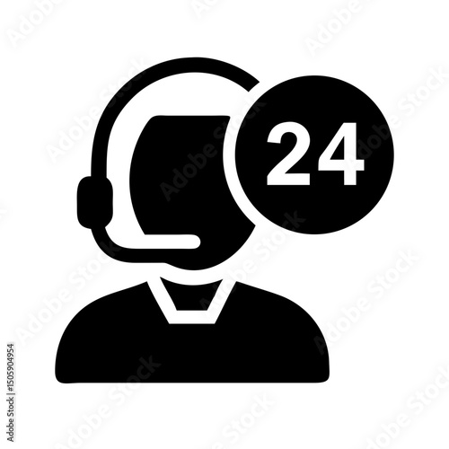 Silhouette customer support 24 7 icon on transparent background for web and graphic design