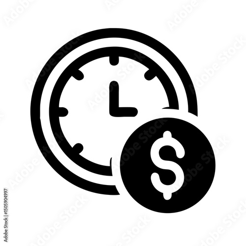 Silhouette dollar coin with clock icon on transparent background for web and graphic design