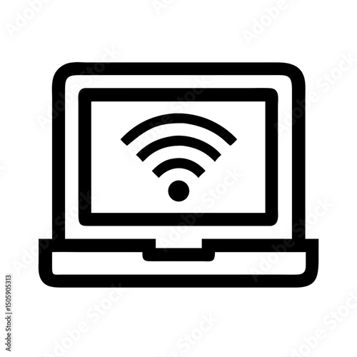 Silhouette laptop with wi fi signal icon on transparent background for web and graphic design