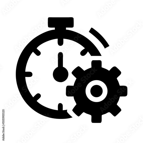 Silhouette timer with gear icon on transparent background for web and graphic design