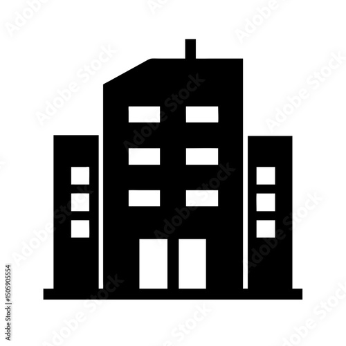 Silhouette urban office building icon on transparent background for web and graphic design