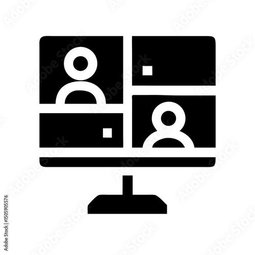 Silhouette video conference meeting icon on transparent background for web and graphic design