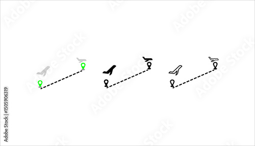 Flight tracker icon. Plane with pin location. Outline style. Isolate on white background.