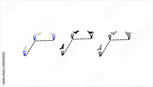 Flight tracker icon. Plane with pin location. Outline style. Isolate on white background.