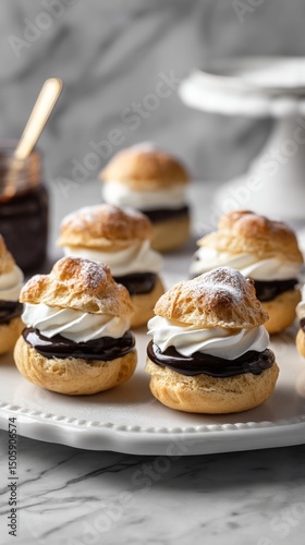 Delicious Cream Puffs Filled With Chocolate and Topped With Whipped Cream on ...