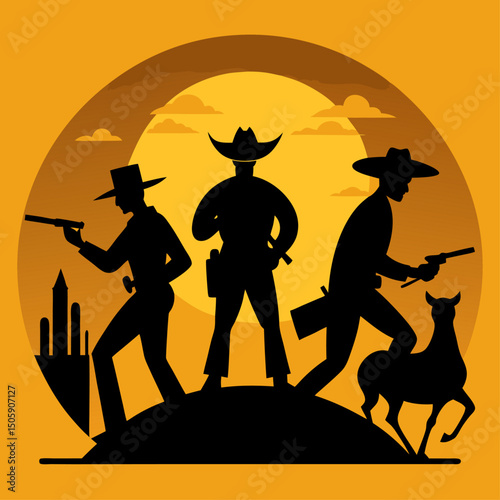 Heroic cowboy poses for branding or poster creation.