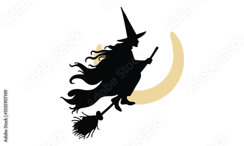 Witch on Broom Silhouette