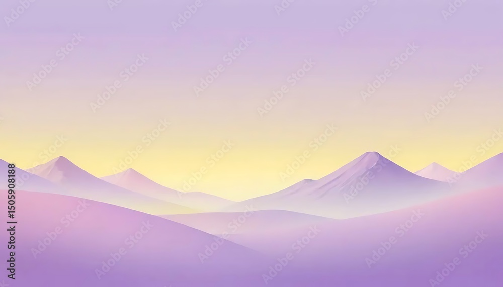 Fototapeta premium A serene minimalist landscape with lavender hills and soft yellow sky evoking tranquility and peace.
