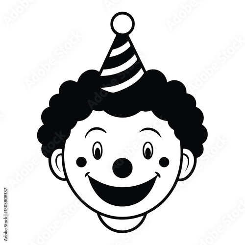  Clown with party hat black hair vector icon