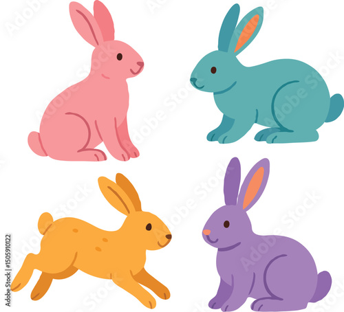 set of colorful rabbits