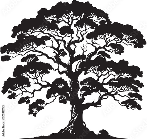 "Black silhouette vector of a tree isolated on white background"

