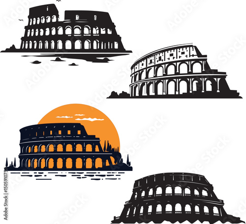 Vector Illustrations of the Roman Colosseum in Artistic Styles