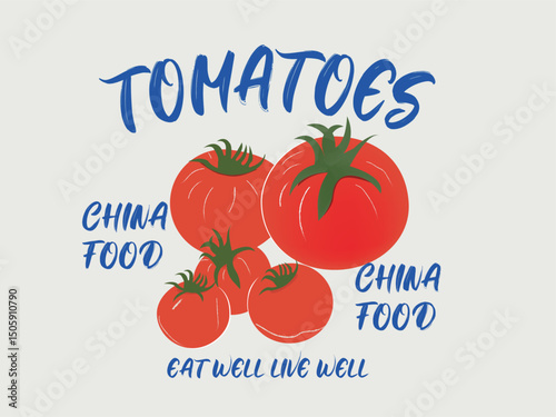 Italy fresh tomato. Positive vibes, Blooming tomatoes art. Red tomato vintage t-shirt design. Organic vegetable farm. Tomato vegetable artwork for t shirt print, poster, sticker and other uses.