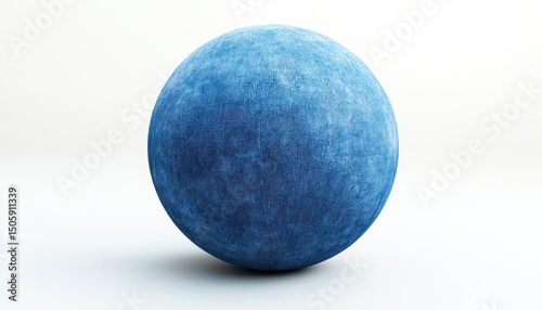 A single blue textured sphere centered on a white background casting a soft shadow beneath itself