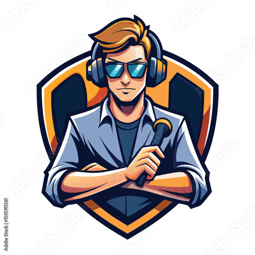 Cool streamer with headphones and microphone