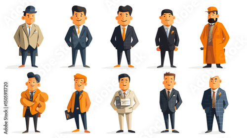 Business people silhouette set with men and women in suits working as a team in office environment illustration